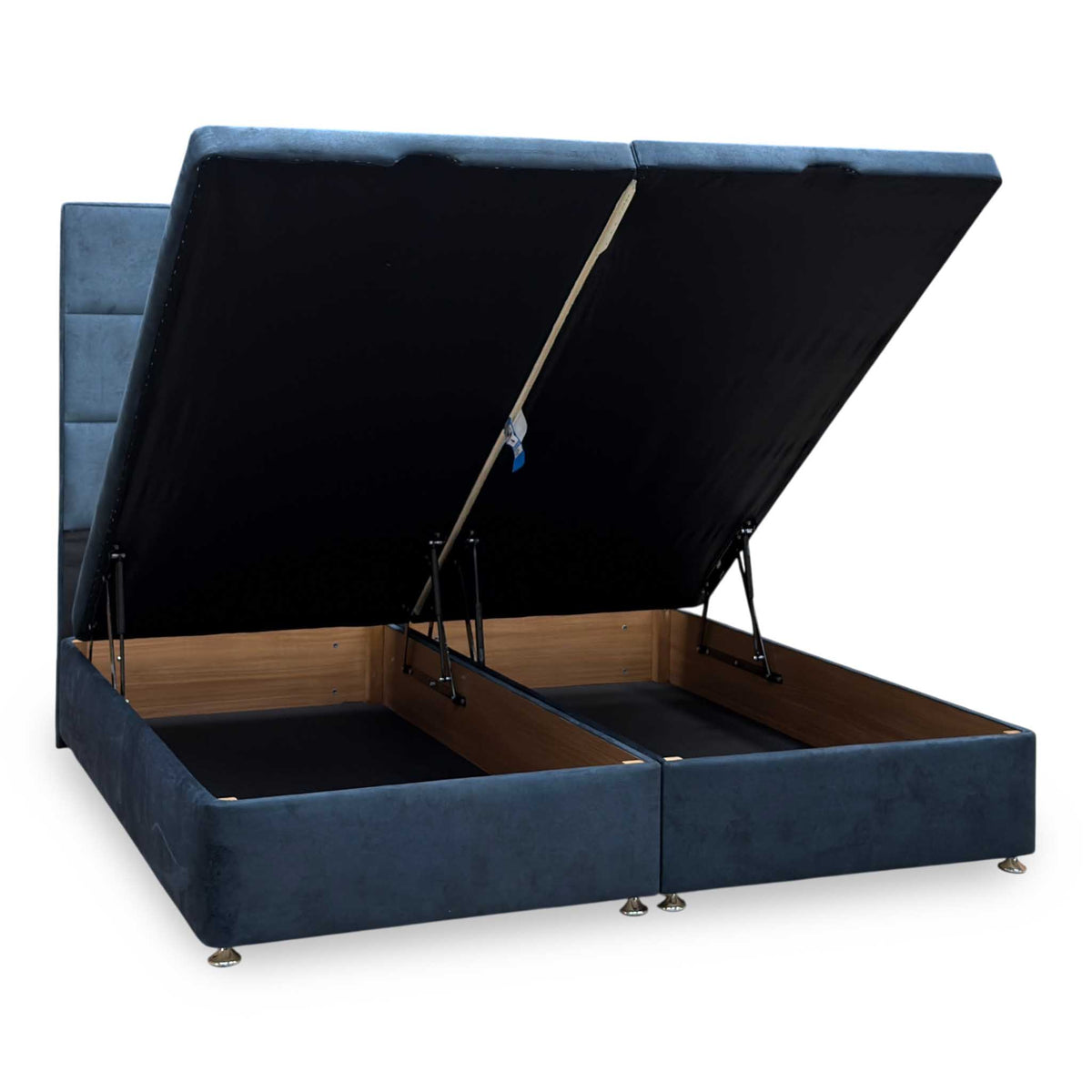 Artisan Collection ‘Elwood’ Daytona Ocean Blue Fabric High Floor Standing Headboard + Double End Lift Ottoman Base - Super King