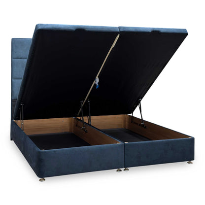Artisan Collection ‘Elwood’ Daytona Ocean Blue Fabric High Floor Standing Headboard + Double End Lift Ottoman Base - Super King