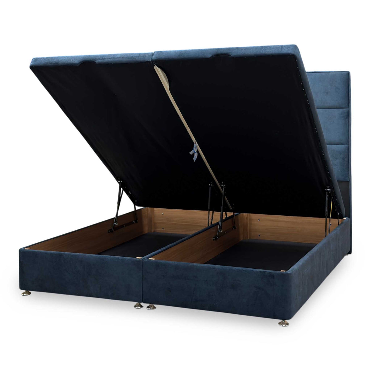 Artisan Collection ‘Elwood’ Daytona Ocean Blue Fabric High Floor Standing Headboard + Double End Lift Ottoman Base - Super King
