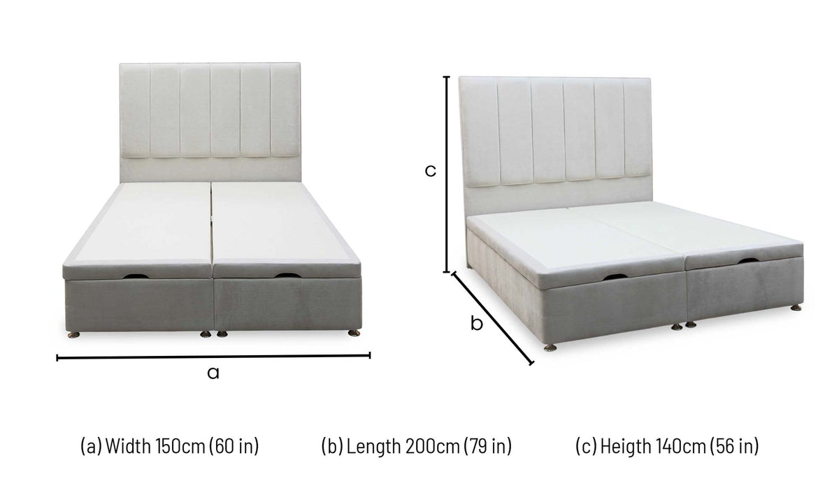 Artisan Collection ‘Heyman’ Aston Linen Grey Fabric High Floor Standing Headboard + Double End Lift Ottoman Base - King