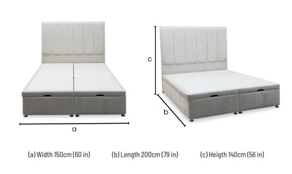 Artisan Collection ‘Heyman’ Aston Linen Grey Fabric High Floor Standing Headboard + Double End Lift Ottoman Base - King