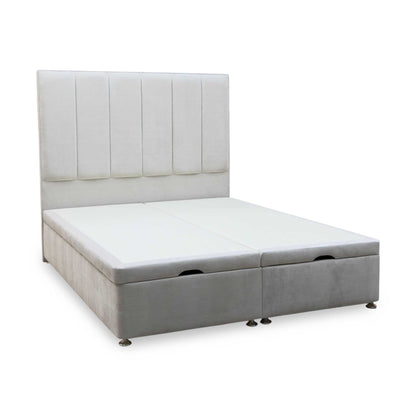 Artisan Collection ‘Heyman’ Aston Linen Grey Fabric High Floor Standing Headboard + Double End Lift Ottoman Base - King