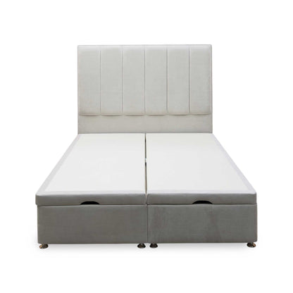 Artisan Collection ‘Heyman’ Aston Linen Grey Fabric High Floor Standing Headboard + Double End Lift Ottoman Base - King