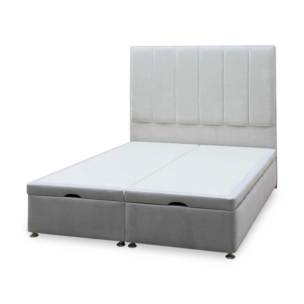 Artisan Collection ‘Heyman’ Aston Linen Grey Fabric High Floor Standing Headboard + Double End Lift Ottoman Base - King