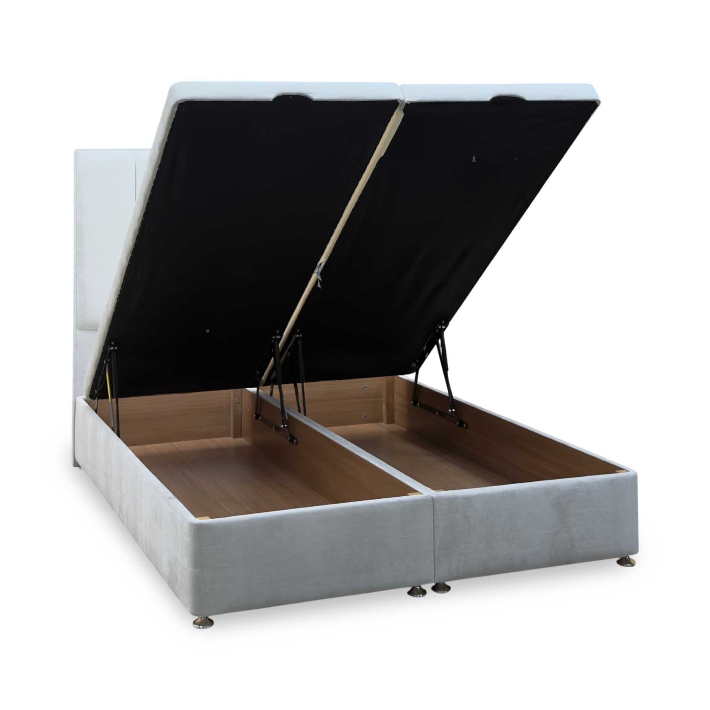 Artisan Collection ‘Heyman’ Aston Linen Grey Fabric High Floor Standing Headboard + Double End Lift Ottoman Base - King