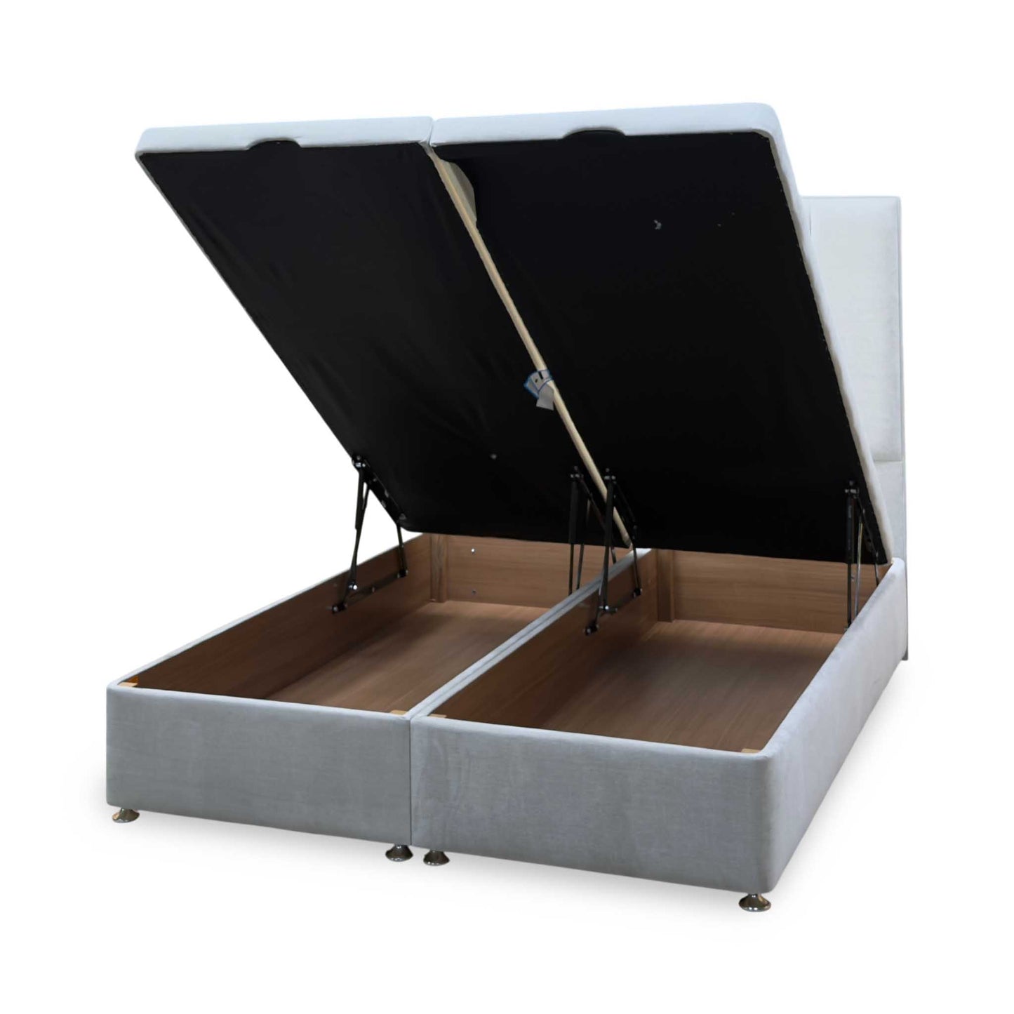 Artisan Collection ‘Heyman’ Aston Linen Grey Fabric High Floor Standing Headboard + Double End Lift Ottoman Base - King