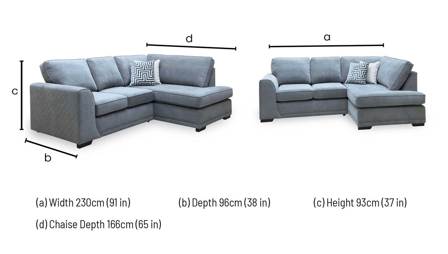 ‘Orka’ Graphite Grey Plaza Linen Fabric Quilted Arm Left Hand Facing Arm Compact Open End Corner Sofa
