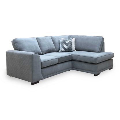 ‘Orka’ Graphite Grey Plaza Linen Fabric Quilted Arm Left Hand Facing Arm Compact Open End Corner Sofa
