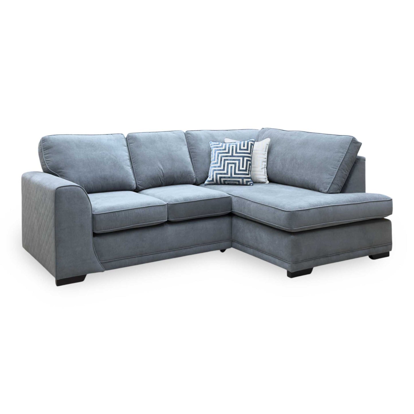 ‘Orka’ Graphite Grey Plaza Linen Fabric Quilted Arm Left Hand Facing Arm Compact Open End Corner Sofa
