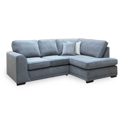 ‘Orka’ Graphite Grey Plaza Linen Fabric Quilted Arm Left Hand Facing Arm Compact Open End Corner Sofa