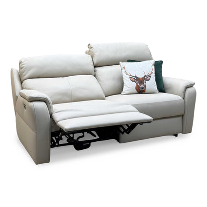 G Plan 'Vito' Torello Fango Cream Leather 3 Seater Power Recliner Sofa with Power Headrests and Power Lumbar