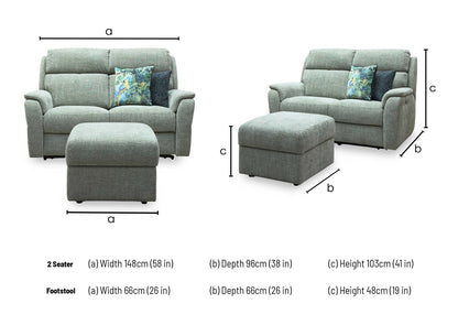 G Plan 'Vito' Baobab Muschio Green Woven Fabric 2 Seater Power Recliner Sofa with Power Headrests and Power Lumbar + Storage Footstool