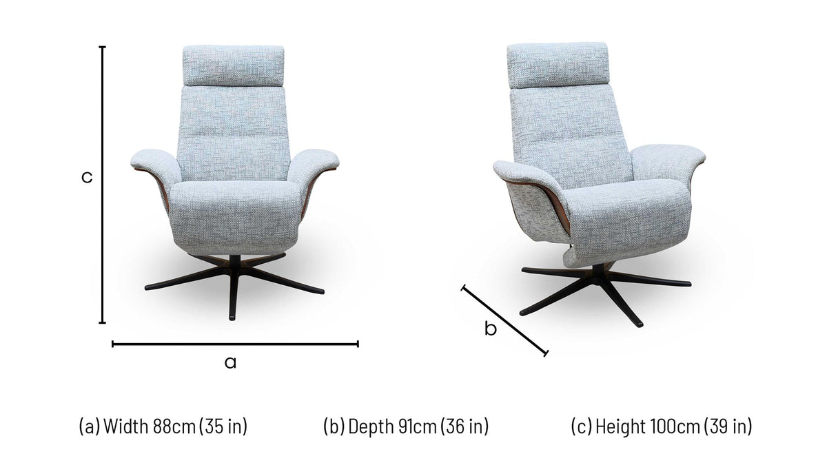 G Plan 'Varde' B030 Remco Light Grey Fabric Dark Wood Trim Power Recliner Swivel Chair with Power Headrest