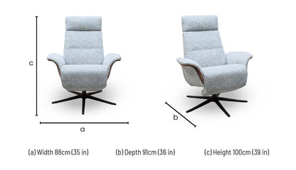 G Plan 'Varde' B030 Remco Light Grey Fabric Dark Wood Trim Power Recliner Swivel Chair with Power Headrest