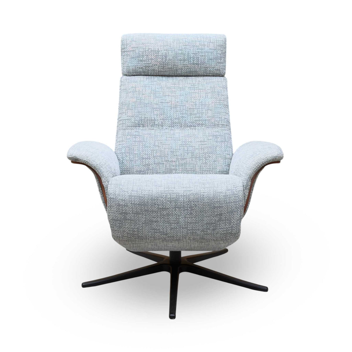G Plan 'Varde' B030 Remco Light Grey Fabric Dark Wood Trim Power Recliner Swivel Chair with Power Headrest