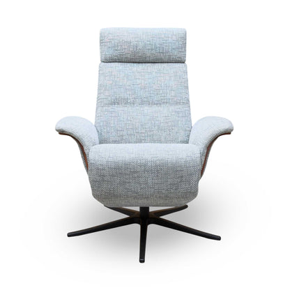 G Plan 'Varde' B030 Remco Light Grey Fabric Dark Wood Trim Power Recliner Swivel Chair with Power Headrest