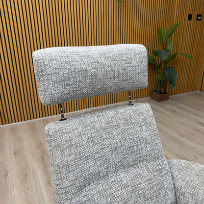 G Plan 'Varde' B030 Remco Light Grey Fabric Dark Wood Trim Power Recliner Swivel Chair with Power Headrest