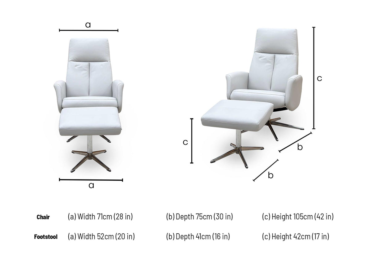 G Plan 'Vaasa' H006 Oxford Light Grey Leather Swivel Recliner Chair and Footstool with Chrome Base