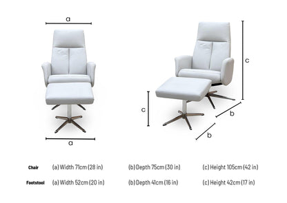 G Plan 'Vaasa' H006 Oxford Light Grey Leather Swivel Recliner Chair and Footstool with Chrome Base