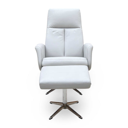G Plan 'Vaasa' H006 Oxford Light Grey Leather Swivel Recliner Chair and Footstool with Chrome Base