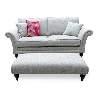 Parker Knoll 'Plaza' Fab Contour Smoke May Grey Fabric Large 2 Seater Classic Back Sofa + Banquette Footstool