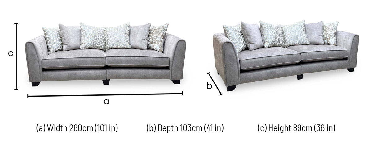 Mariah Dapple Silver-Tri No Insert Velvet Fabric 4 Seater Scatter Back Split Frame Sofa – view 7