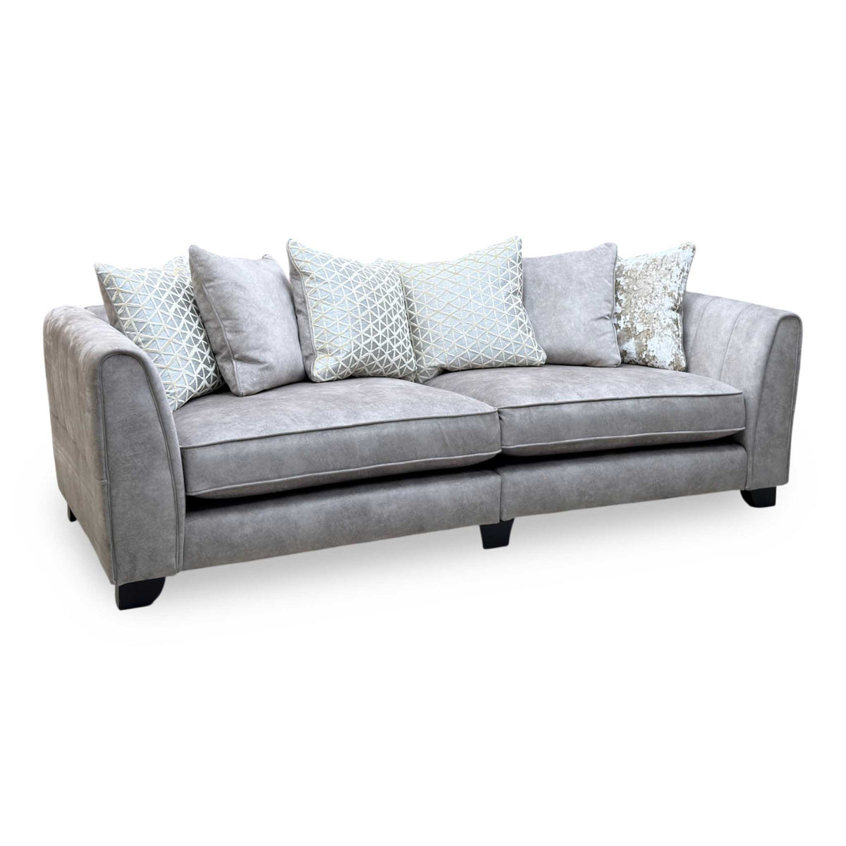 Mariah Dapple Silver-Tri No Insert Velvet Fabric 4 Seater Scatter Back Split Frame Sofa