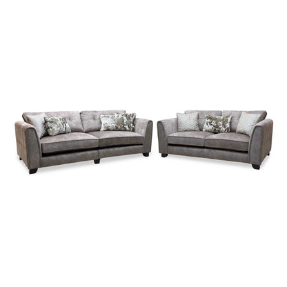 ‘Mariah’ Dapple Chocolate-Tri No Insert Velvet Fabric 4 + 3 Seater Classic Back Sofa Set