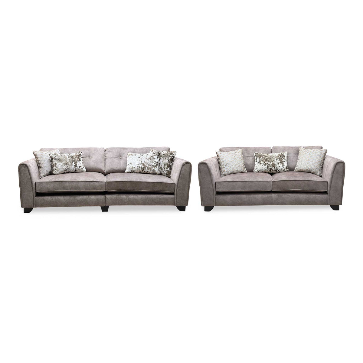 ‘Mariah’ Dapple Chocolate-Tri No Insert Velvet Fabric 4 + 3 Seater Classic Back Sofa Set