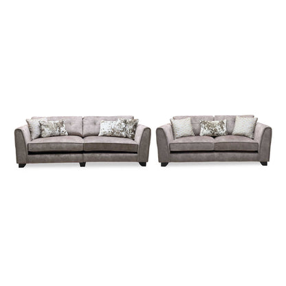 ‘Mariah’ Dapple Chocolate-Tri No Insert Velvet Fabric 4 + 3 Seater Classic Back Sofa Set