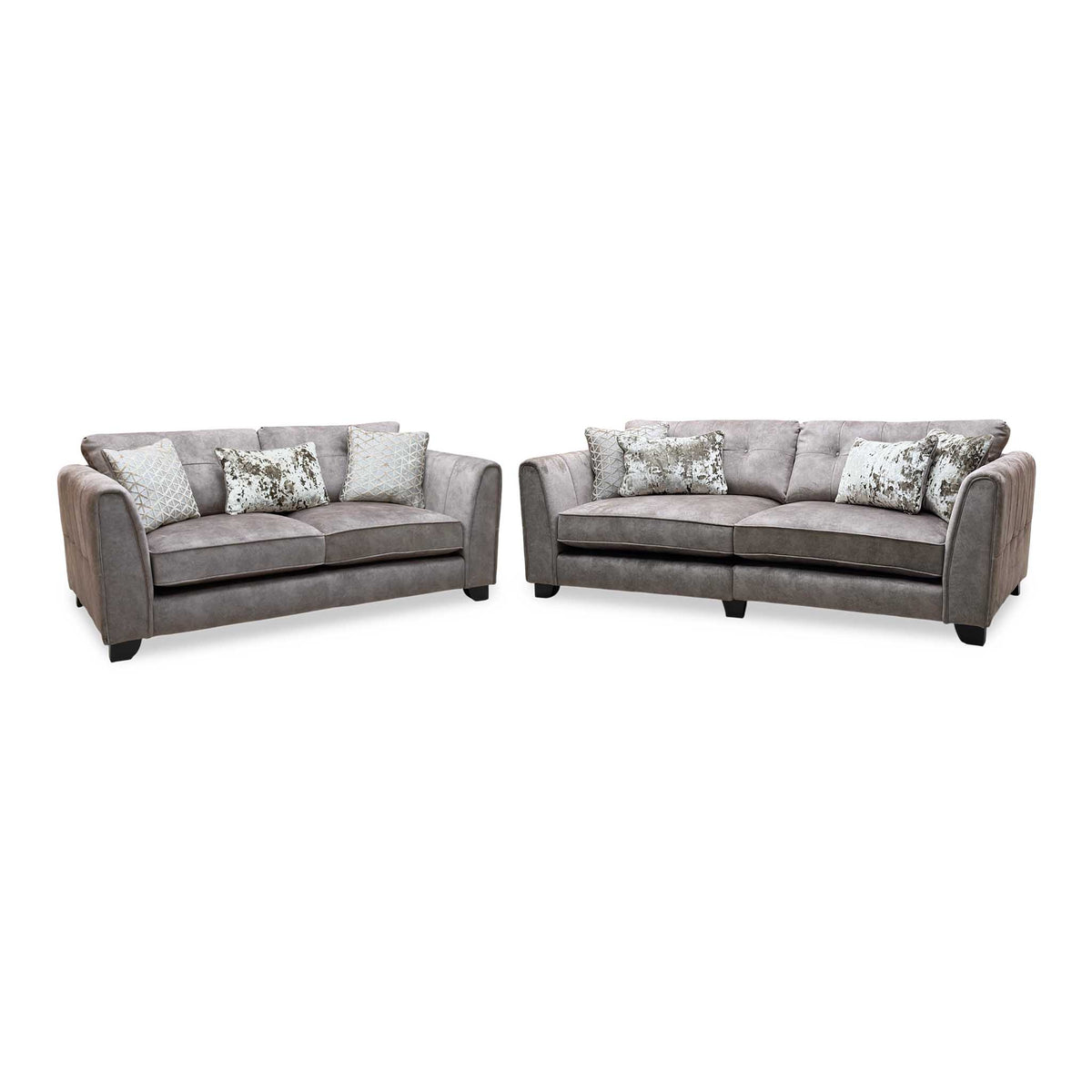 ‘Mariah’ Dapple Chocolate-Tri No Insert Velvet Fabric 4 + 3 Seater Classic Back Sofa Set