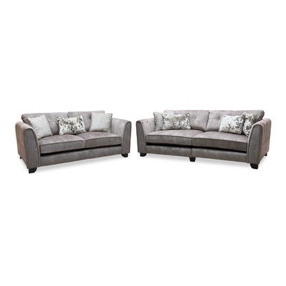 ‘Mariah’ Dapple Chocolate-Tri No Insert Velvet Fabric 4 + 3 Seater Classic Back Sofa Set