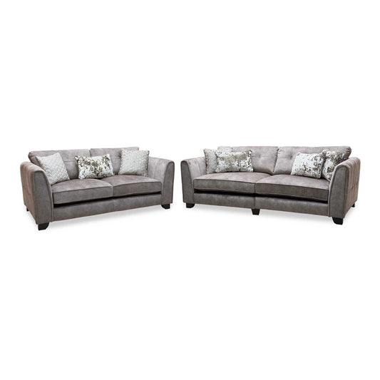 ‘Mariah’ Dapple Chocolate-Tri No Insert Velvet Fabric 4 + 3 Seater Classic Back Sofa Set