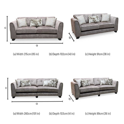 ‘Mariah’ Dapple Chocolate-Tri No Insert Velvet Fabric 4 + 3 Seater Classic Back Sofa Set