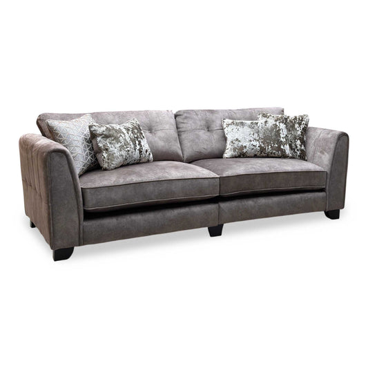 ‘Mariah’ Dapple Chocolate-Tri No Insert Velvet Fabric 4 Seater Classic Back Split Frame Sofa