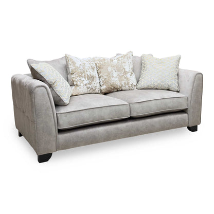 Mariah Dapple Silver-Tri Brass Insert Velvet Fabric 3 Seater Scatter Back Sofa