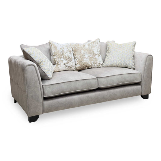 Mariah Dapple Silver-Tri Brass Insert Velvet Fabric 3 Seater Scatter Back Sofa