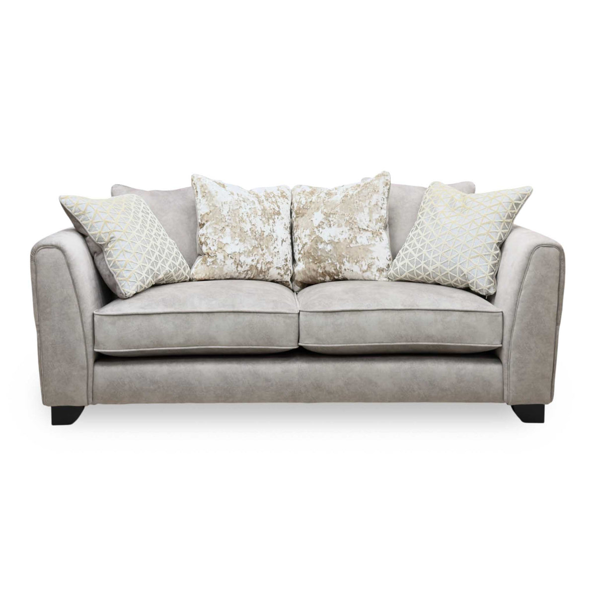 Mariah Dapple Silver-Tri Brass Insert Velvet Fabric 3 Seater Scatter Back Sofa – view 5