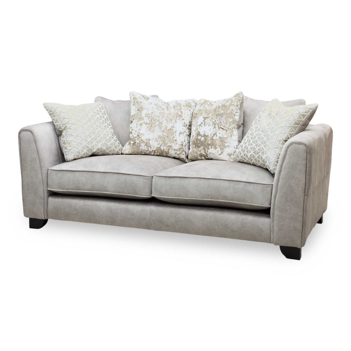 Mariah Dapple Silver-Tri Brass Insert Velvet Fabric 3 Seater Scatter Back Sofa – view 4