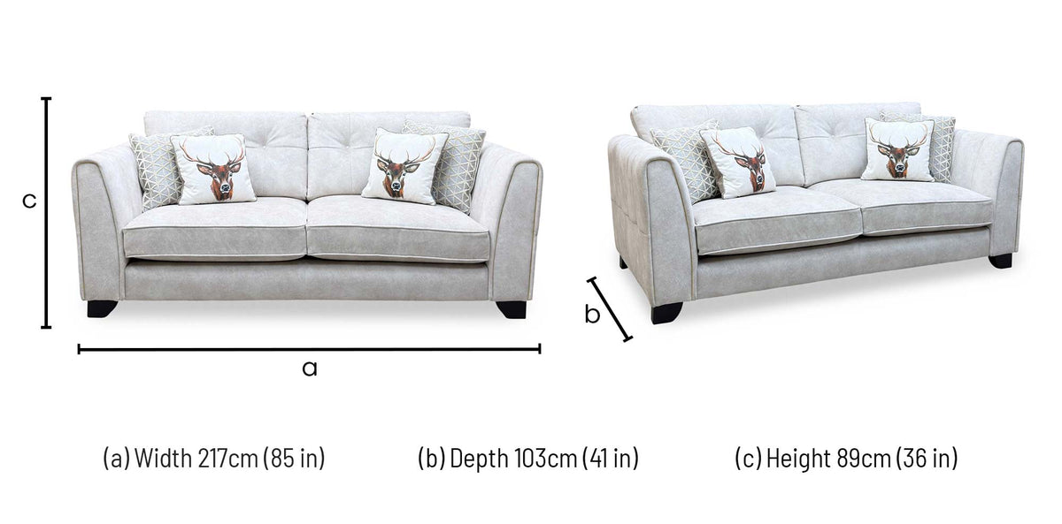 ‘Mariah' Dapple Ivory-Tri No Insert Velvet Fabric 3 Seater Classic Back Sofa