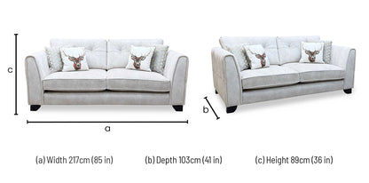 ‘Mariah' Dapple Ivory-Tri No Insert Velvet Fabric 3 Seater Classic Back Sofa