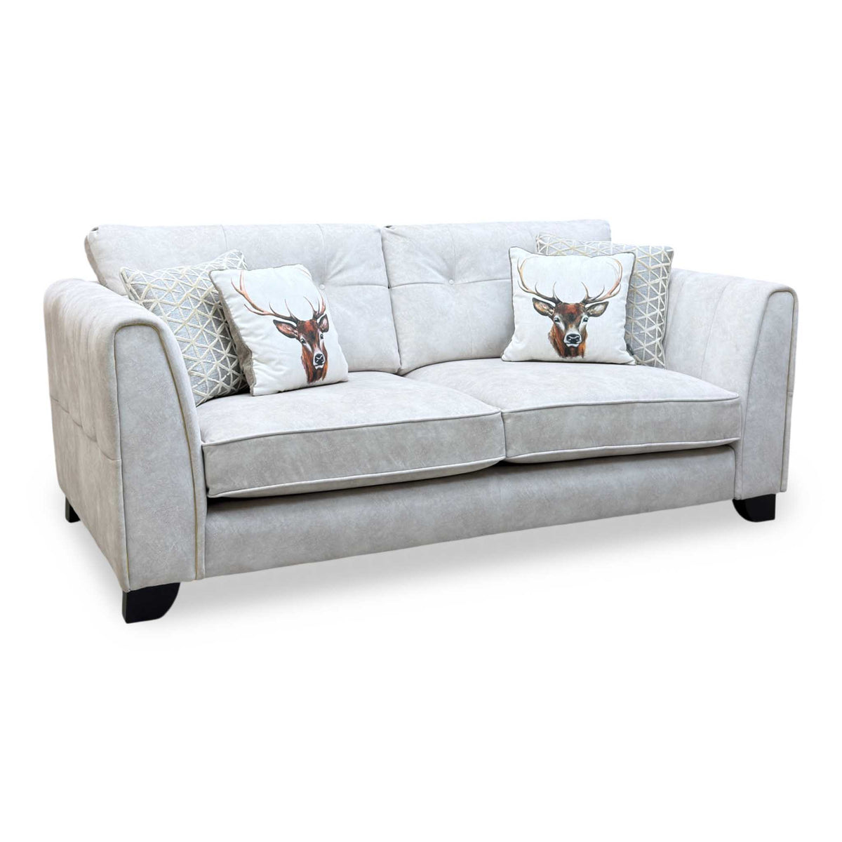‘Mariah' Dapple Ivory-Tri No Insert Velvet Fabric 3 Seater Classic Back Sofa
