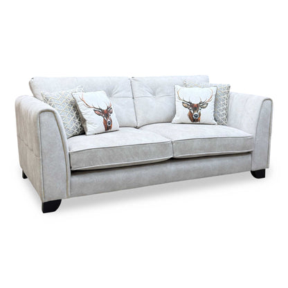 ‘Mariah' Dapple Ivory-Tri No Insert Velvet Fabric 3 Seater Classic Back Sofa