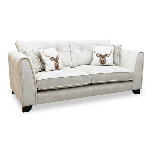 ‘Mariah' Dapple Ivory-Tri No Insert Velvet Fabric 3 Seater Classic Back Sofa