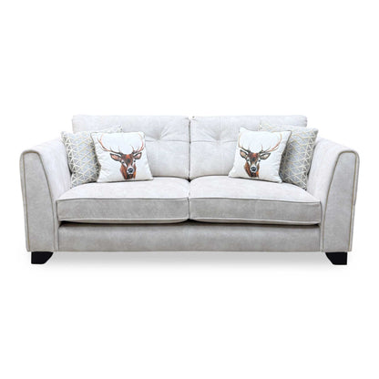 ‘Mariah' Dapple Ivory-Tri No Insert Velvet Fabric 3 Seater Classic Back Sofa