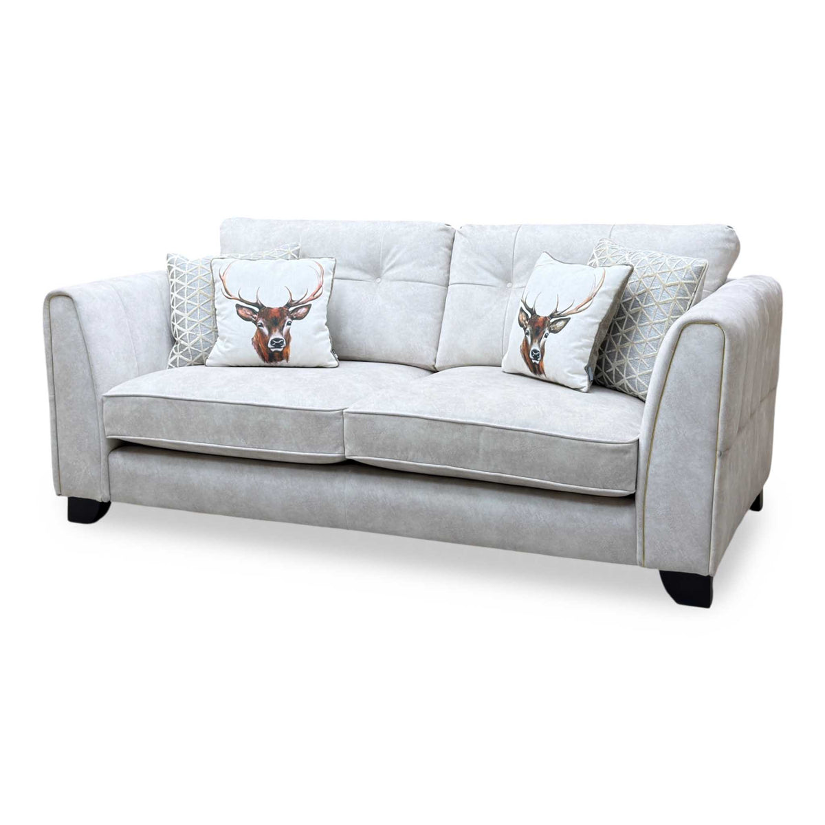 ‘Mariah' Dapple Ivory-Tri No Insert Velvet Fabric 3 Seater Classic Back Sofa