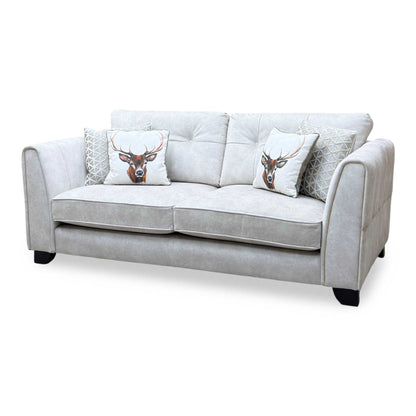 ‘Mariah' Dapple Ivory-Tri No Insert Velvet Fabric 3 Seater Classic Back Sofa