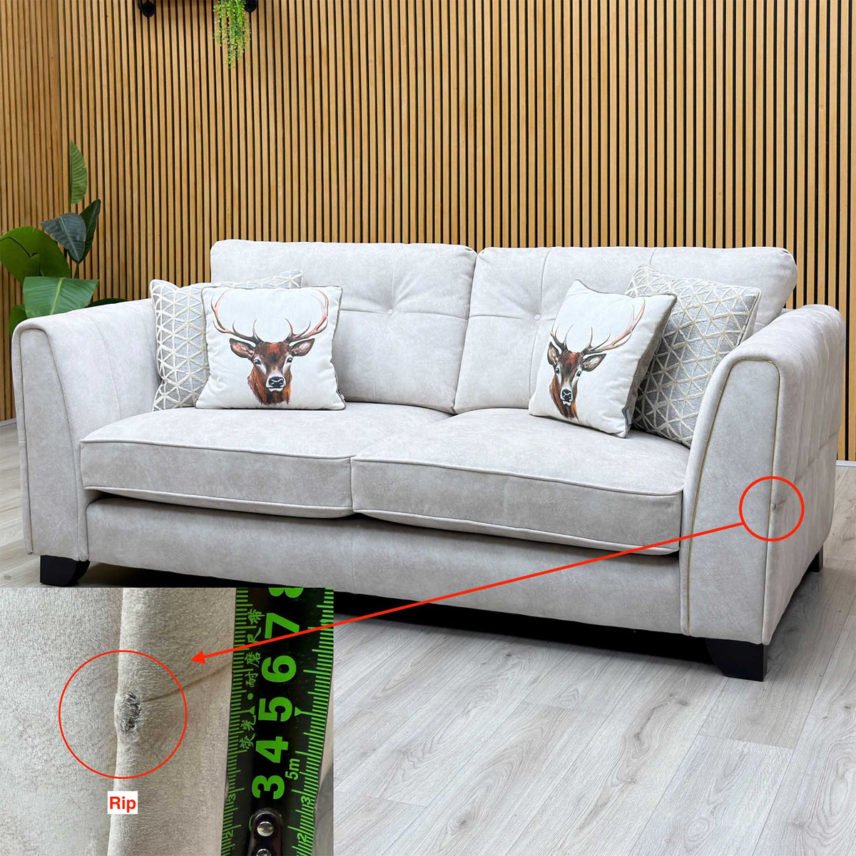 ‘Mariah' Dapple Ivory-Tri No Insert Velvet Fabric 3 Seater Classic Back Sofa