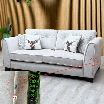 ‘Mariah' Dapple Ivory-Tri No Insert Velvet Fabric 3 Seater Classic Back Sofa
