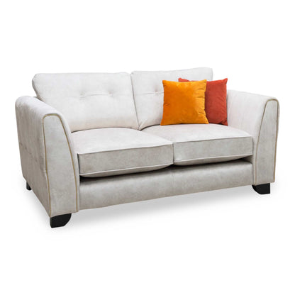 'Mariah' Dapple Ivory-Tri Brass Insert Velvet Fabric 2 Seater Classic Back Sofa